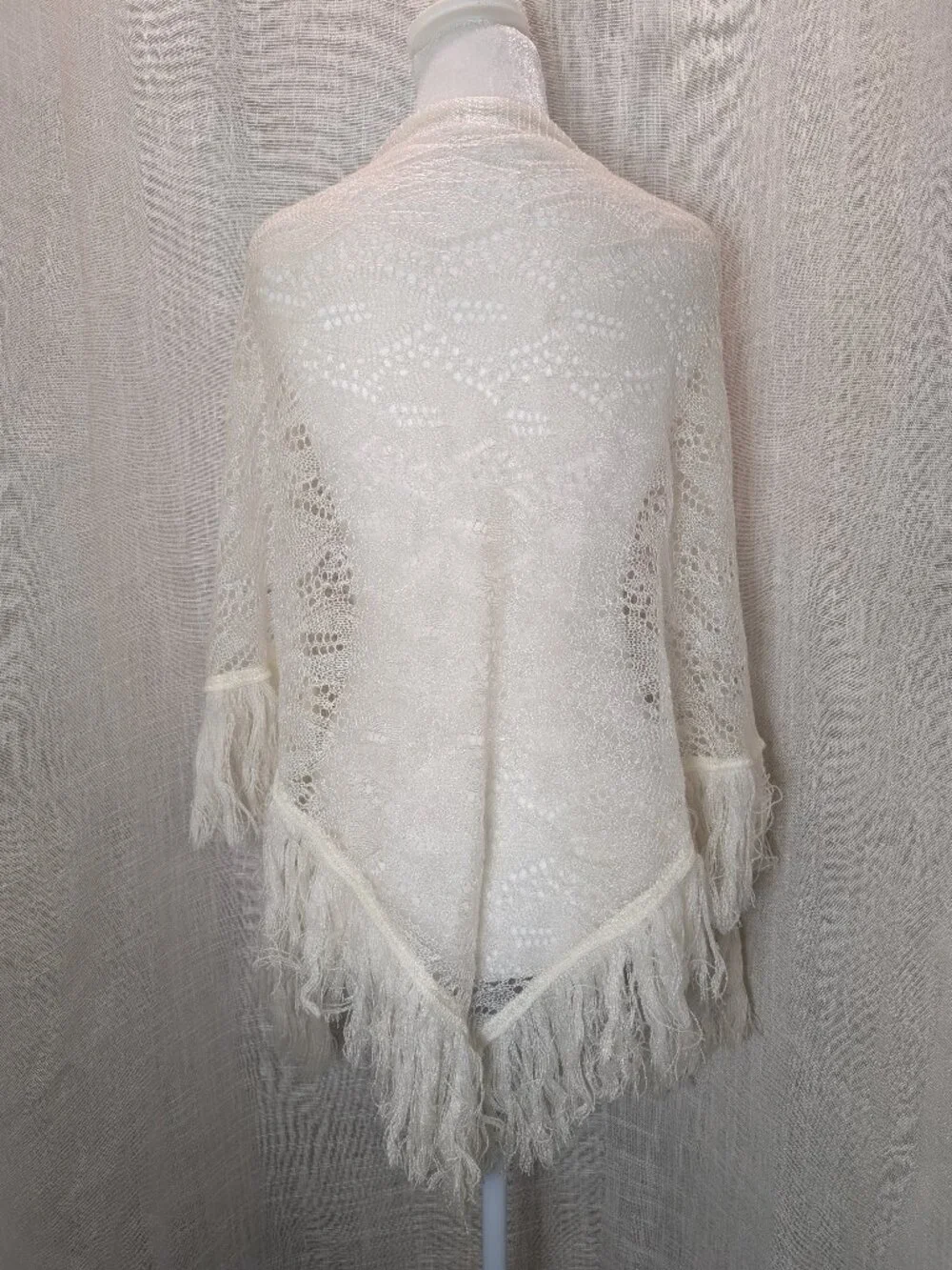 Vintage Desco Cream Shawl with Fringe - Japan